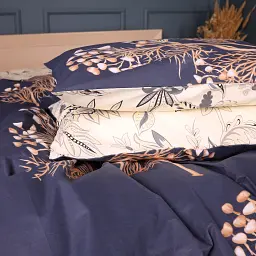 Комплект постільної білизни MirSon Gentle Flora Бязь 2x143x210 см синьо-бежевий (2200012434109) - мініатюра 4