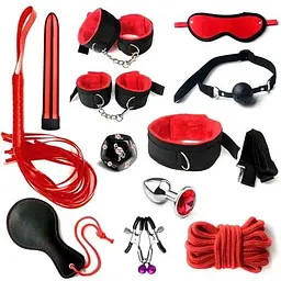 BDSM-комплект 12 аксесуарів One Size Червоний