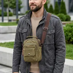 Цікава невелика чоловіча сумка із щільного текстилю Vintage 22219 оливковий - мініатюра 2