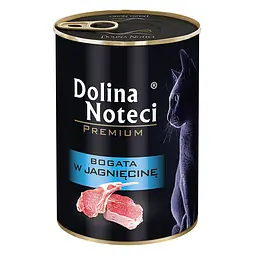 Вологий корм для котів Dolina Noteci Premium м'ясні шматочки в соусі з ягнятиною банка 400 г