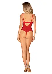 Боді з доступом Obsessive Ingridia crotchless teddy XL/2XL, червоне, відкриті груди - мініатюра 7