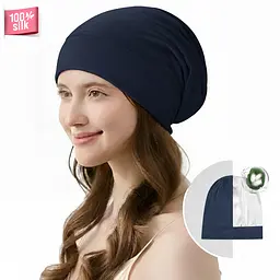 Шапочка з підкладкою MaryuPHair з натурального шовку (синій)