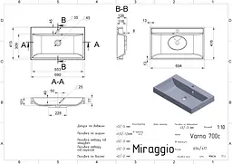 Умивальник Miraggio VARNA 700 (0000256) Miramarble, Глянцевий, Накладний/Врізний, Білий - мініатюра 2