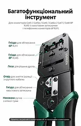 Обтискні кліщі для мережевого кабелю UGREEN NW200 кримпер для RJ45 8P та RJ11 6P зі зняттям ізоляції та різанням для конекторів Cat5 / Cat5e / Cat6 / Cat6a / Cat7 / Cat8 не для наскрізних конекторів або 4P з обтисканням хвостового затискача два отвори 8P без перемикання викруткою з м’якими нековзними руків’ями з фіксувальним кільцем для зберігання чорні (15115) - мініатюра 2