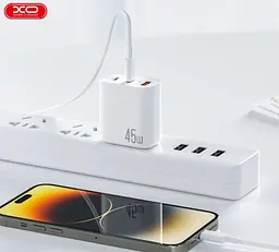 Мережевий зарядний пристрій XO L117 PD45W/QC18W (2 USB-C+1USB-A) з кабелем Type-C Білий - мініатюра 4