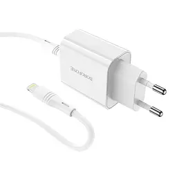 Зарядний - Адаптер мережевий BOROFONE Type-C to Lightning cable Easy Speed single port charger BA57A набір білий - мініатюра 3
