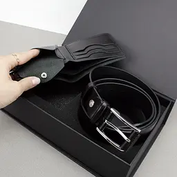 Подарунковий чоловічий набір Handycover 2503 (портмоне та ремінь) чорний в коробці - мініатюра 5