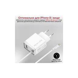 Зарядний пристрій Promate 20 Вт PD Lightning + USB QC 3.0 (icharge-pdqc3.white) - мініатюра 3