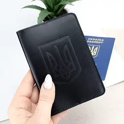 Подарунковий чоловічий набір №79: ремінь + обкладинка на паспорт (чорний глянсовий) - мініатюра 4