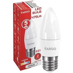 Лампа світлодіодна VARGO 5W E27 C37 4000K 220V (V-110521)