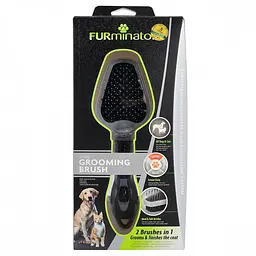 Гребінець-щітка FURminator для котів та собак двостороння з гумовою ручкою та захисними кульками