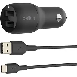 Зарядний пристрій автомобільний 24Вт 2хUSB-A кабель USB-A > USB-C 1м чорний Belkin teh0018764