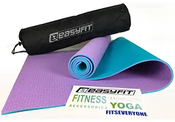 Килимок для йоги та фітнесу EasyFit TPE+TC 6 мм двошаровий + Чохол фіолетовий з м'ятним (EF-1924E-VM)