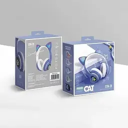 Навушники бездротові Cat ear STN-28 Rainbow LED з кото вушкам блакитні - мініатюра 5