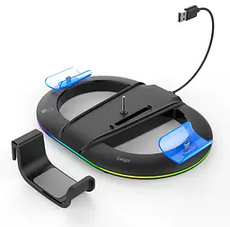 Вертикальна підставка для PS5 Slim iPega із тримачем для навушників DualSense на 2 геймпада Чорний ( hub_i0gmq3 ) - мініатюра 4