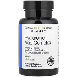 Комплекс з гіалуроновою кислотою California Gold Nutrition Hyaluronic Acid Complex 60 вегетаріанських капсул