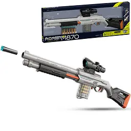 Іграшковий бластер Remington M870 з гільзами що вилітають, м’які кулі з присосками 10 шт, снайперський приціл, подарунок дітям