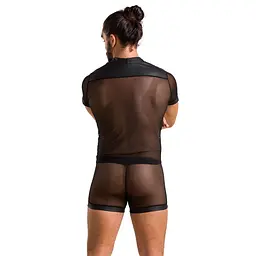Комплект сітчастої чоловічої білизни Passion 052 SET MICHAEL 2XL/3XL black сорочка, боксери заклепки - мініатюра 4