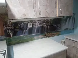 Кухонний фартух Happy Pocket вініловий тропічний водоспад ПВХ наклейка для кухні блакитний 60х250 см Z180246 - мініатюра 9
