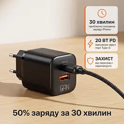 Швидка зарядка iPhone компактний GaN-блок 20 Вт на два порти та нейлоновий кабель USB-C — Lightning - мініатюра 4