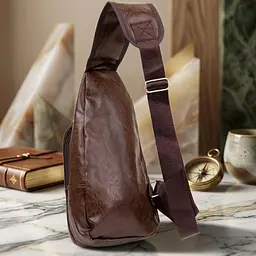Сумка через плече на два відділення шкірзам 20560 Vintage темно-коричнева - мініатюра 4