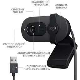 Веб-камера Logitech Brio 100 Full HD Webcam, Graphite - мініатюра 7