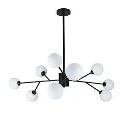 Люстра LED Levistella 7529806-9 BK+WH, 9 плафонов, чорний метал, біле скло, сучасний стиль для вітальні