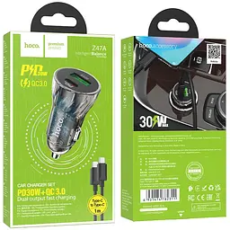 Автомобільний зарядний пристрій Hoco Z47-A USB 3.0 + USB-C з кабелем 1 м чорний - мініатюра 2