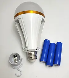 Світлодіодна LED-лампа 30 W акумуляторна (знімні 3 × 18650) автономна аварійна лампочка з цоколем E27 з гачком UKC