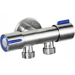 Кран для підключення сантехприладів Champion VAL-11-1/2x1/2x1/2 з нержавіючої сталі (синій) CH6541