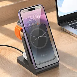 Портативний ЗП Power Bank + зарядная станция Hoco J149 Victory 3in1 magnetic з БЗП 5000 mAh Black - мініатюра 5