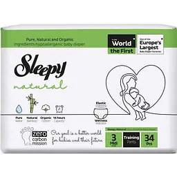 Підгузки-трусики дитячі Sleepy Natural midi 3 (4-9 кг) 34 шт. натуральні дихаючі
