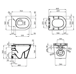 Унітаз підвісний безобідковий Kroner Armada WHI513636 RIMLESS з сидінням Slim Duroplast / Soft-close / Quick relase (KA513636WHIR) (CV029610) - мініатюра 13