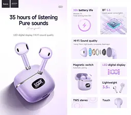 Навушники Hoco EQ1 Music guide TWS | BT5.3, 400mAh, 7h | Purple - мініатюра 2