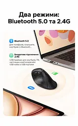 Бездротова вертикальна миша UGREEN MU008mini Bluetooth 5.0 2,4 ГГц із комплектним USB-A наноприймачем 5 рівнів чутливості до 4000 DPI потрібна 1 батарейка AA не входить до комплекту для малих і середніх рук перемикання між 3 пристроями тихі натискання кнопки вперед і назад автоматичний сон зберігання приймача всередині миші чорна зі сріблястими вставками (85765) - мініатюра 3