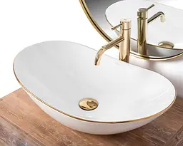 Умивальник Rea Royal gold edge накладний REA-U8570, Білий - мініатюра 5