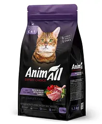 Сухий корм AnimAll Повнораційний для дорослих котів зі свіжою індичкою та качкою, 1.5 кг
