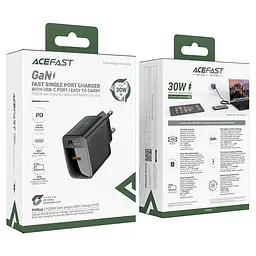 Сітчасте зарядне пристрій ACEFAST A102 PD30W GaN single USB-C charger (EU) чорний - мініатюра 2