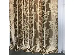 Штори софт-велюр блекаут "вензель" кавового кольору 2шт. 150х270 з білим шифоновим тюлем 400х270 ALBO pbe0052762 - мініатюра 3
