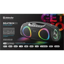 Акустична система 1.0 Defender Beatbox 30, 30Вт Bluetooth/RGB/FM/USB/TF/AUX/TWS чорна - мініатюра 7