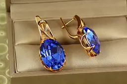 Сережки Xuping Jewelry Гранд із синім каменем 3,1 см золотисті - мініатюра 4