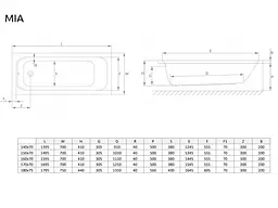 Ванна акрилова Radaway Mia 150x70 з ніжками + сифон, біла (WA1-50-150x070) - мініатюра 3