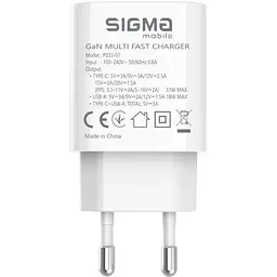 Мережевий зарядний пристрій Sigma mobile X-power 33W GaN, PD, QC (1xUSB-C + 1xUSB-A) White (PS33-01)