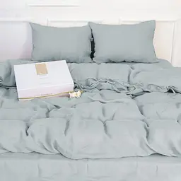Простирадло на резинці MirSon Linen Caspian Льон 60х120 см сіро-блакитне (2200008248673) - мініатюра 7