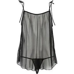 Сорочка прозора бебі дол Passion MELANIA CHEMISE Black L/XL, трусики, на тонких бретелях - мініатюра 4
