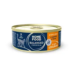 Консервований корм Home Food для стерилізованих/кастрованих дорослих котів з куркою в желе 85г