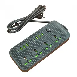 Мережевий подовжувач фільтр чорний на 4 розетки та 6 USB 3.4A та 2 Type-C Power Socket J08
