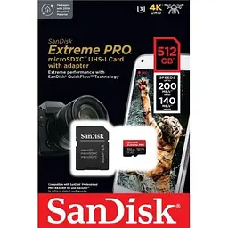 Карта пам'яті SanDisk 512 GB microSDXC UHS-I U3 Extreme Pro+SD Adapter (SDSQXCD-512G-GN6MA) - мініатюра 4