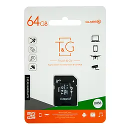 Картка пам'яті 64 Гб MicroSDXC "T&G" Чорна, флешка Мікро СД карта пам'яті на телефон з адаптером С10 (UHS-3) (NS) - мініатюра 4