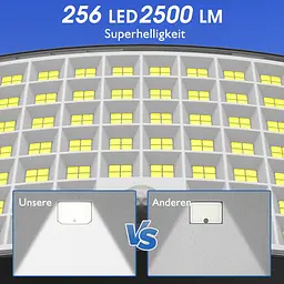 Ortiny 2 Pack Сонячний настінний світильник, 256 LED 180° 3 режими Датчик руху Водонепроникний, теплий білий, 33 см x 6,2 см - мініатюра 5